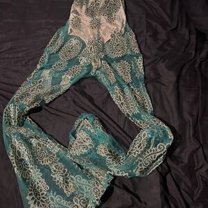 PrettyLittleThing Green and Gold Jumpsuit